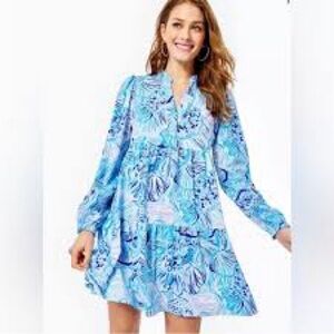 Lilly Pulitzer Vibrant Blue and Pink Long Sleeve Dress